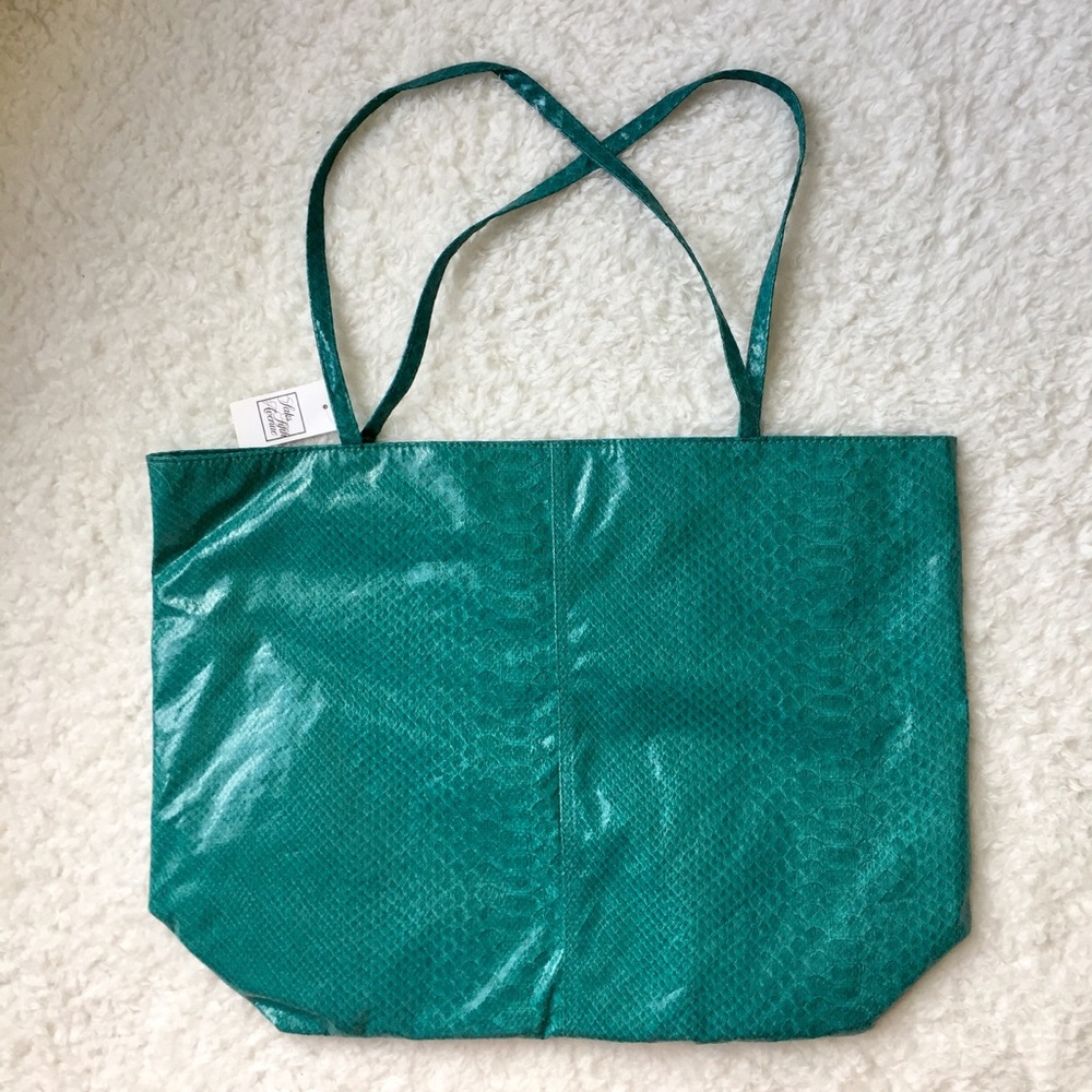 Saks Fifth Avenue Faux Snakeprint Teal Tote